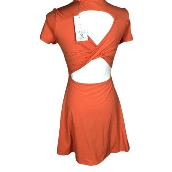 Halara XS Orange  Backless Twisted Cut out Barre Ballet Dance Flare Dress - Picture 5 of 6
